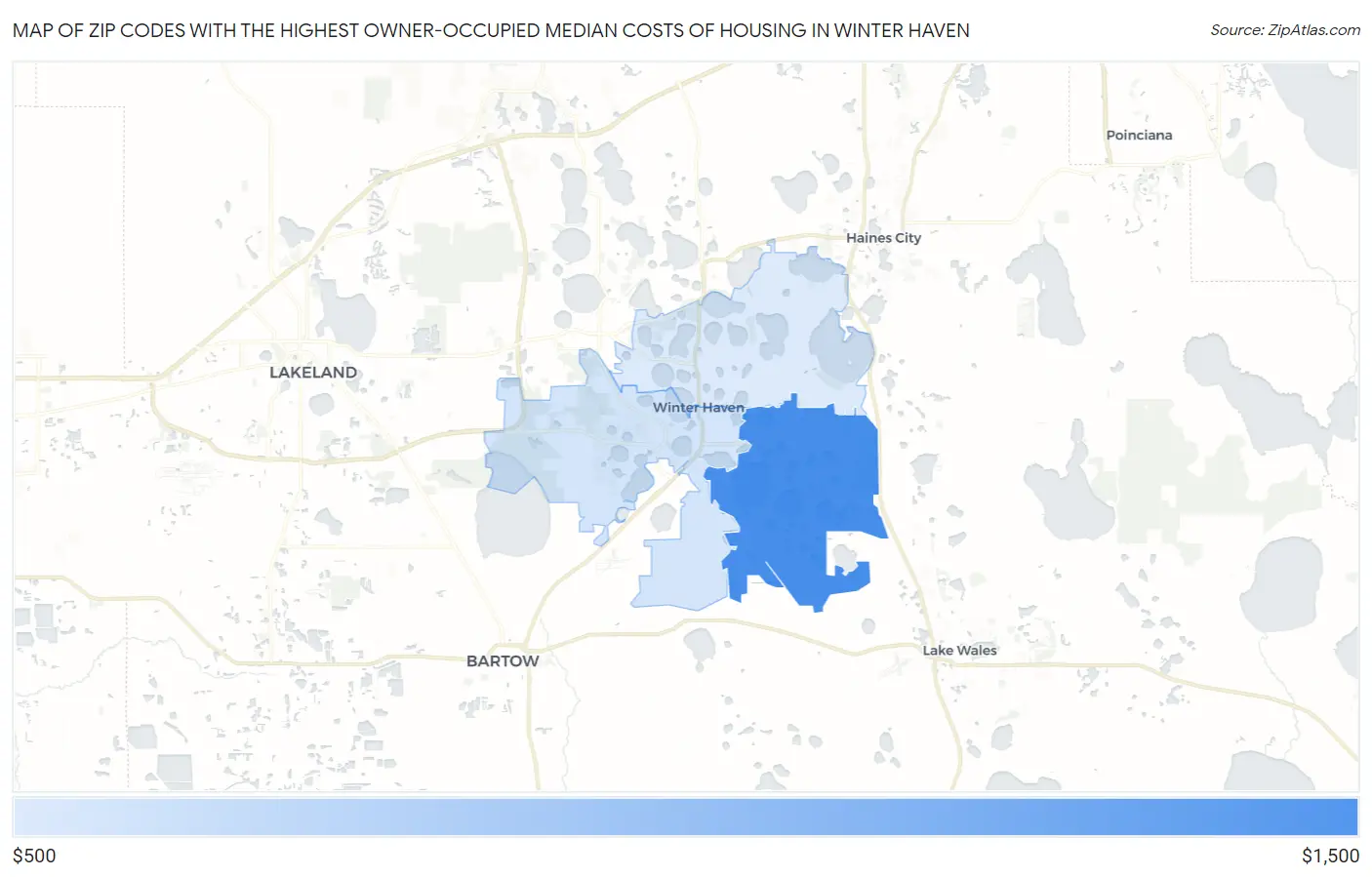 Zip Codes with the Highest Owner-Occupied Median Costs of Housing in Winter Haven Map