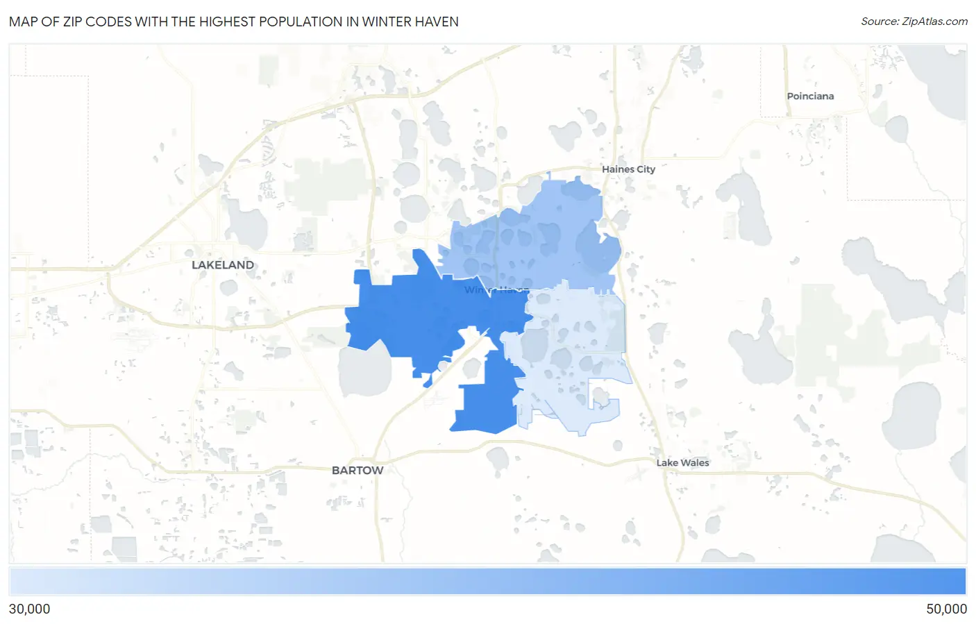 Zip Codes with the Highest Population in Winter Haven Map