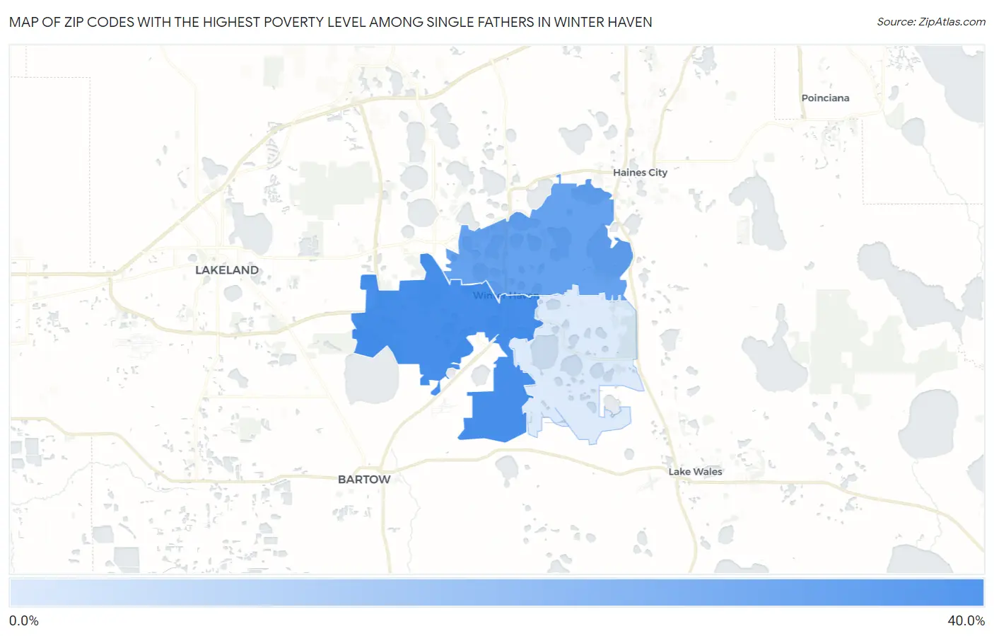 Zip Codes with the Highest Poverty Level Among Single Fathers in Winter Haven Map