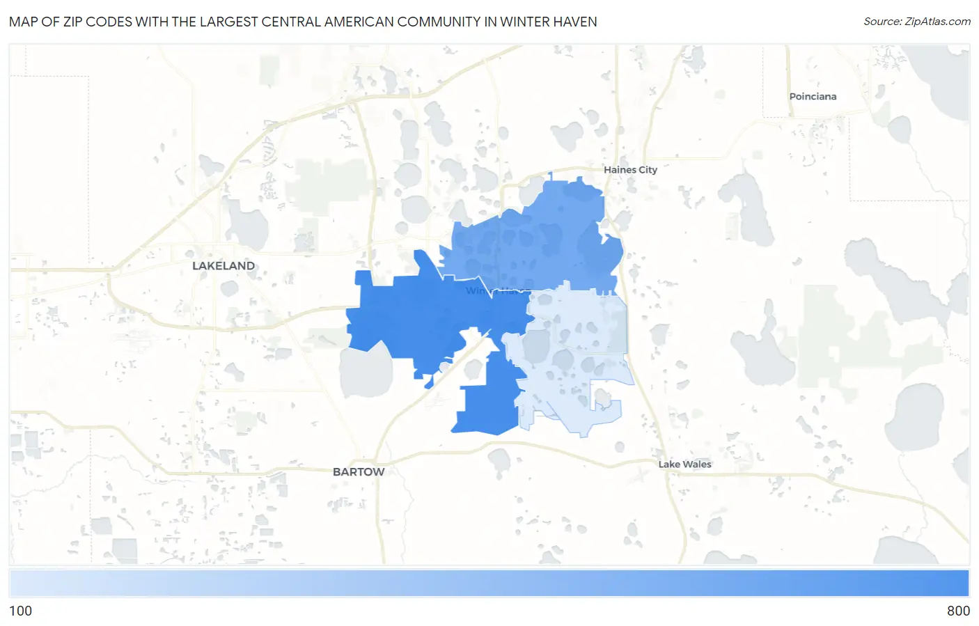 Zip Codes with the Largest Central American Community in Winter Haven Map