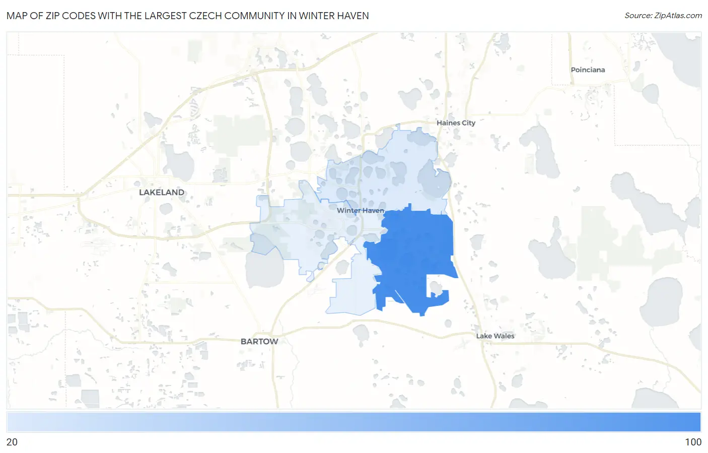Zip Codes with the Largest Czech Community in Winter Haven Map