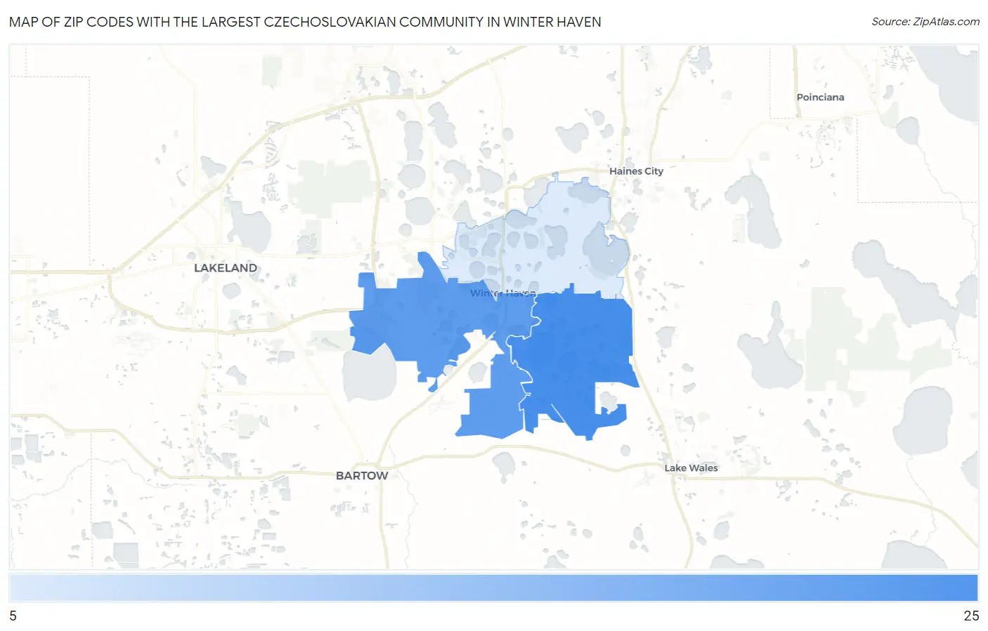 Zip Codes with the Largest Czechoslovakian Community in Winter Haven Map