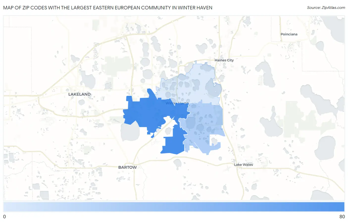 Zip Codes with the Largest Eastern European Community in Winter Haven Map