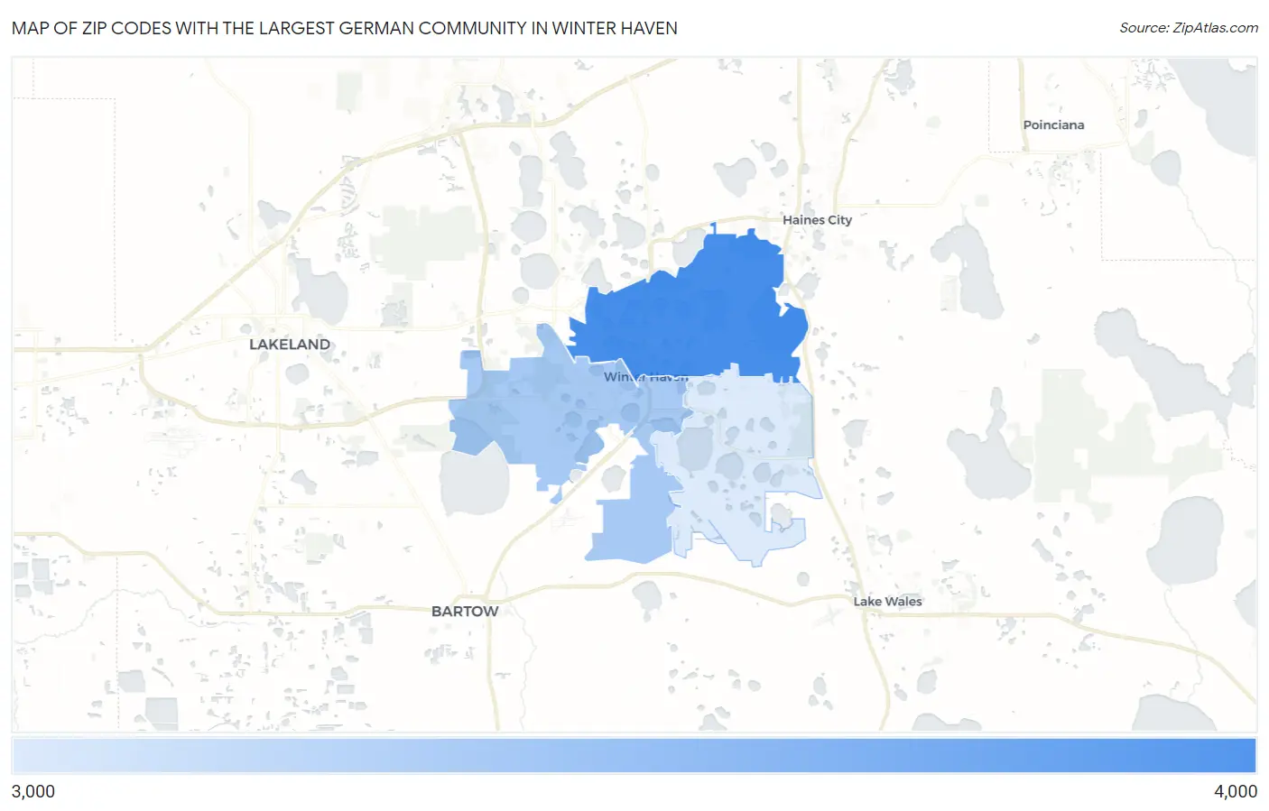 Zip Codes with the Largest German Community in Winter Haven Map