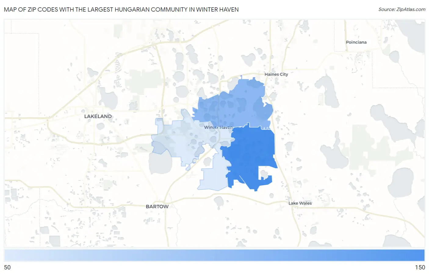 Zip Codes with the Largest Hungarian Community in Winter Haven Map