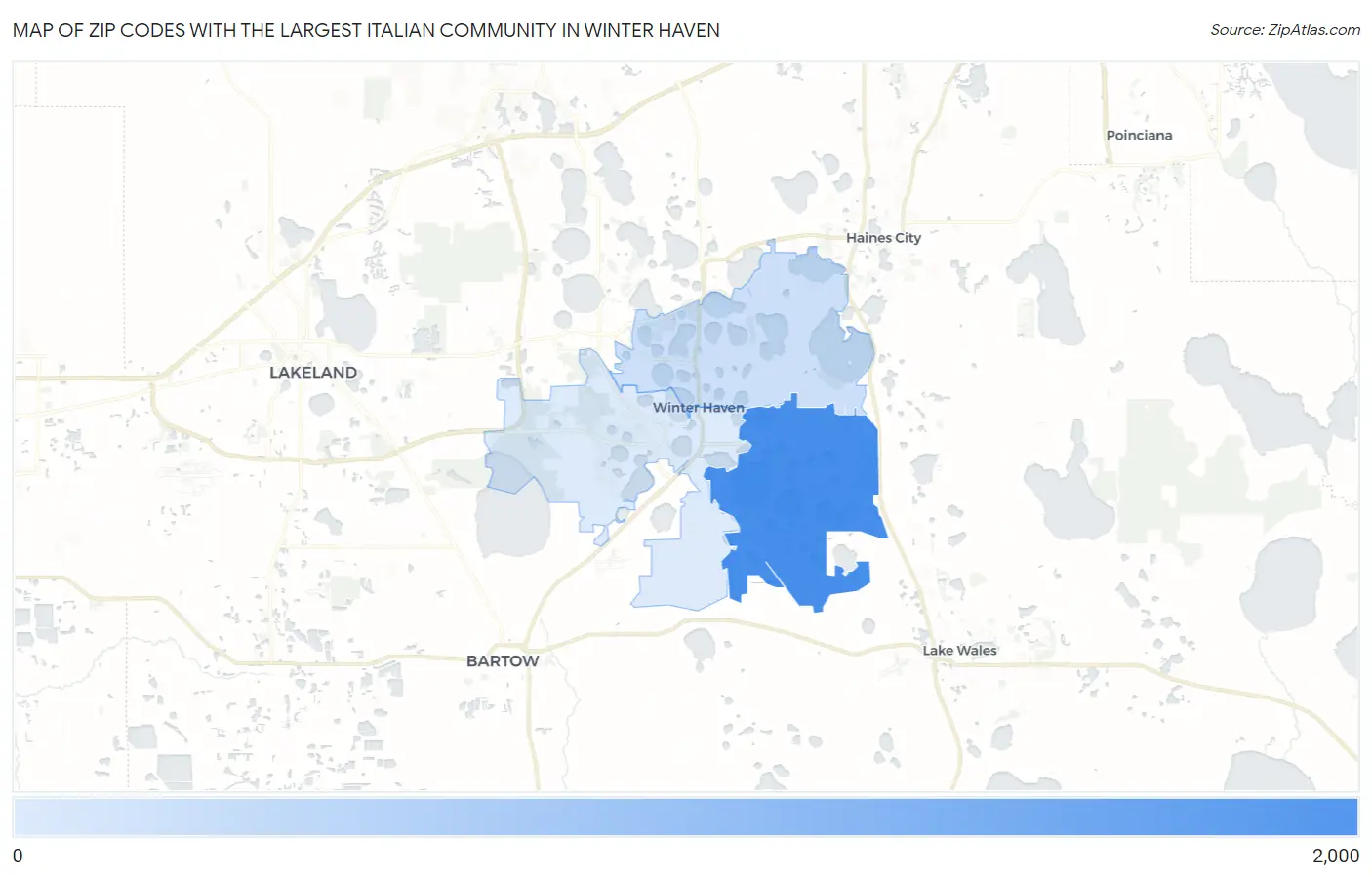 Zip Codes with the Largest Italian Community in Winter Haven Map