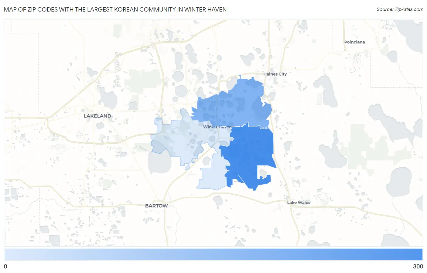 Zip Codes with the Largest Korean Community in Winter Haven Map