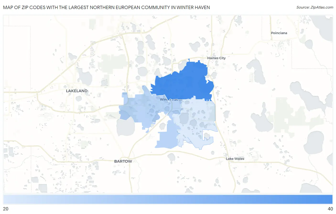 Zip Codes with the Largest Northern European Community in Winter Haven Map