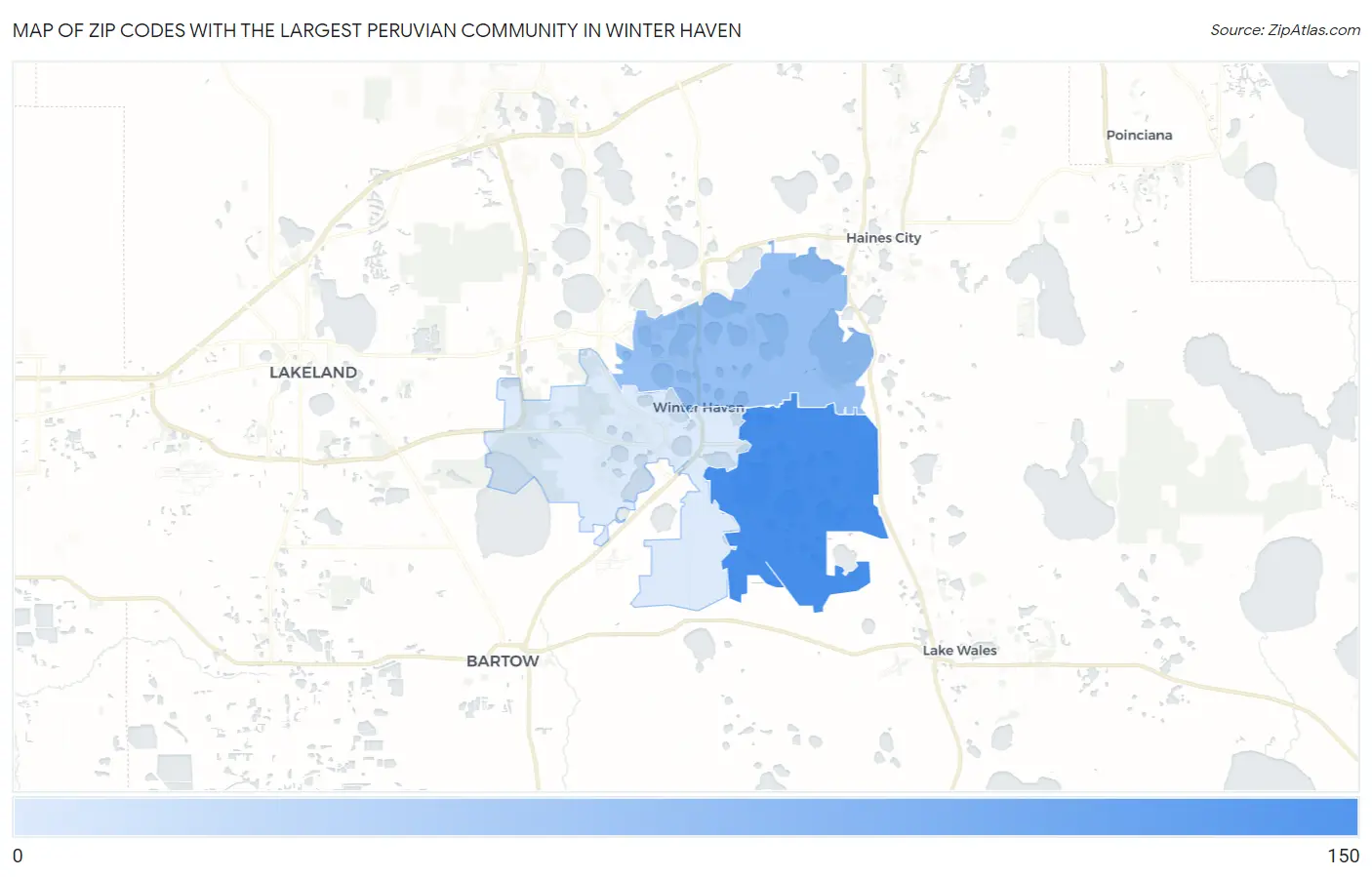 Zip Codes with the Largest Peruvian Community in Winter Haven Map