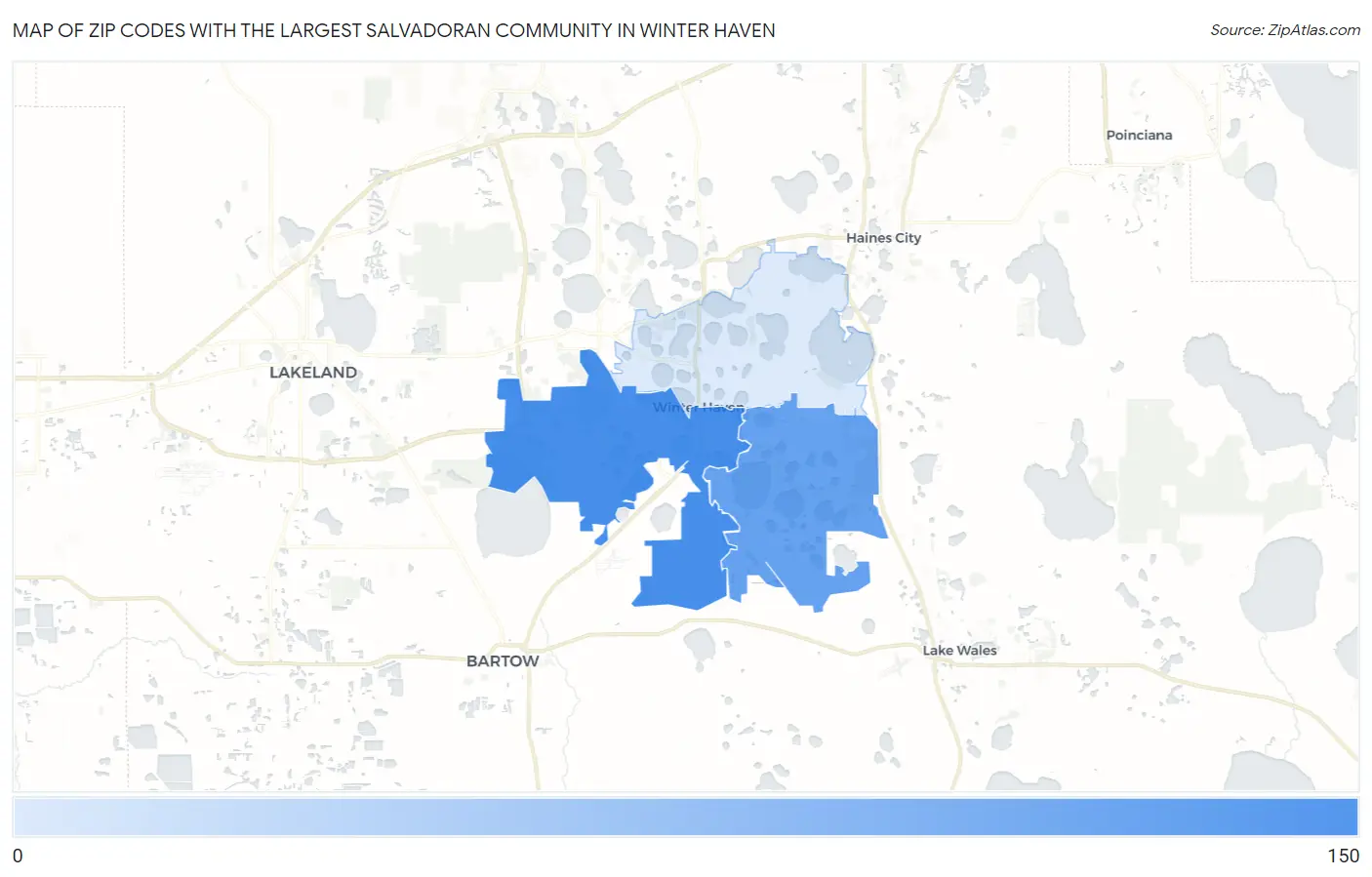 Zip Codes with the Largest Salvadoran Community in Winter Haven Map