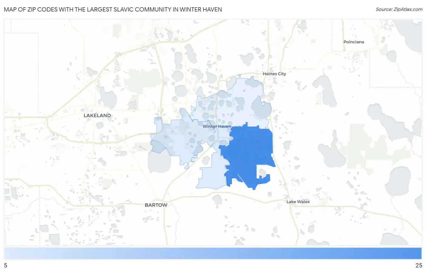 Zip Codes with the Largest Slavic Community in Winter Haven Map