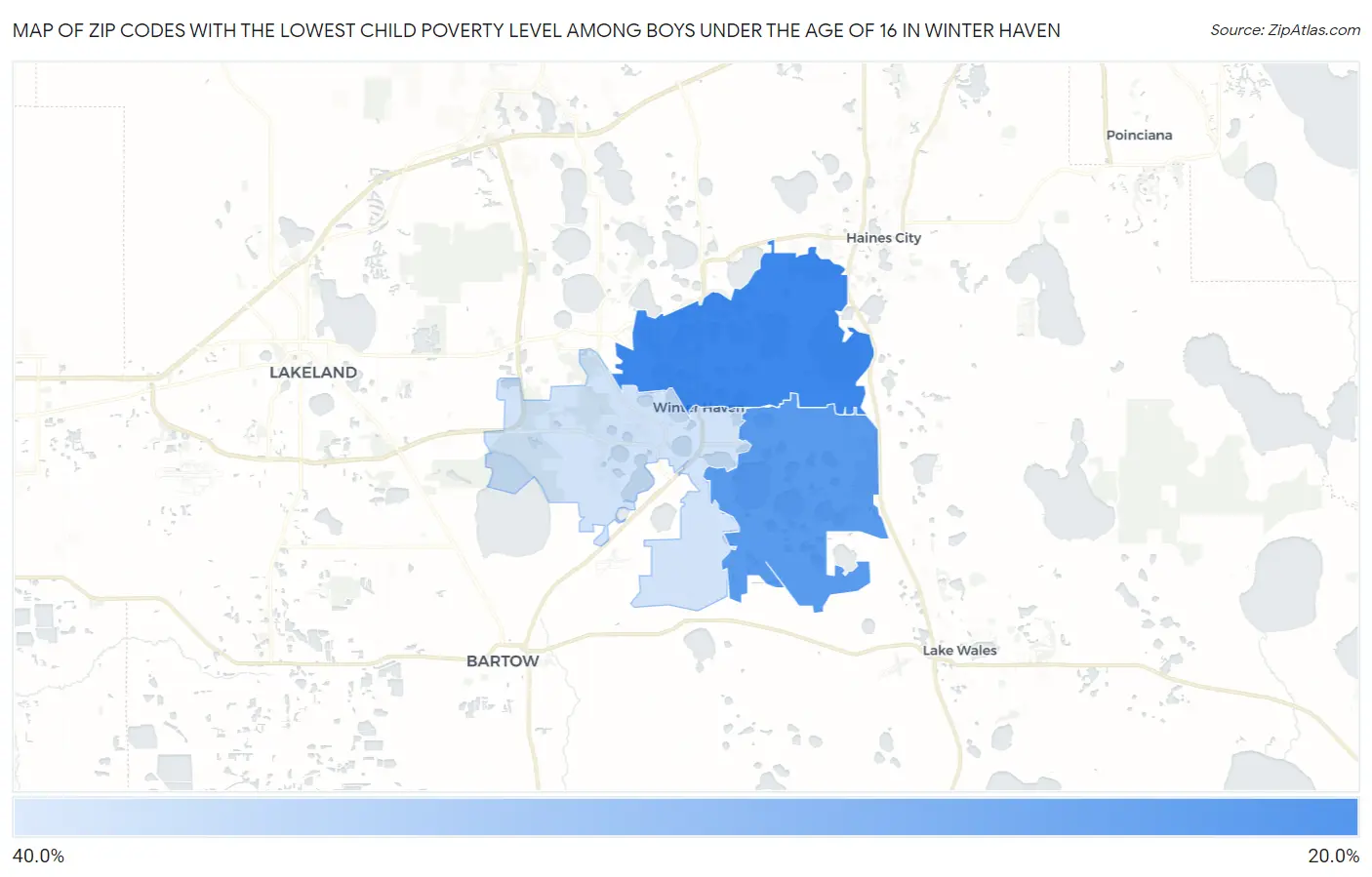 Zip Codes with the Lowest Child Poverty Level Among Boys Under the Age of 16 in Winter Haven Map