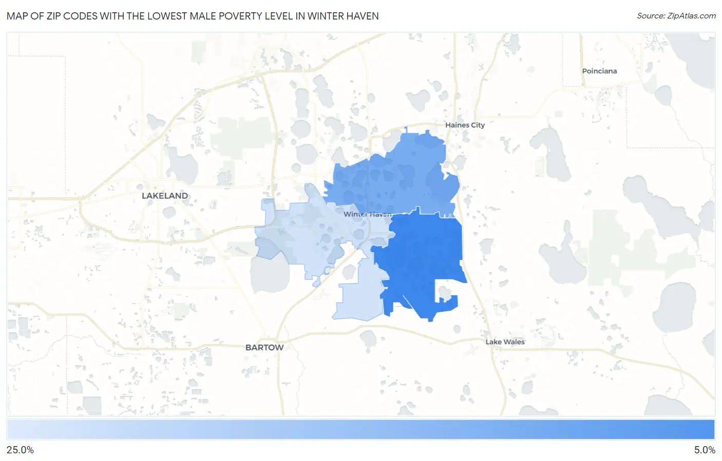 Zip Codes with the Lowest Male Poverty Level in Winter Haven Map