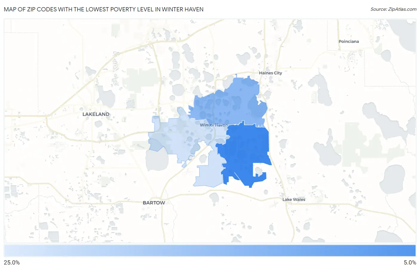 Zip Codes with the Lowest Poverty Level in Winter Haven Map