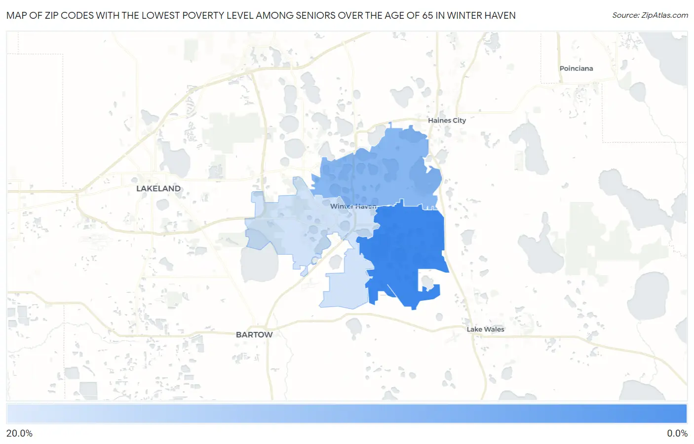 Zip Codes with the Lowest Poverty Level Among Seniors Over the Age of 65 in Winter Haven Map