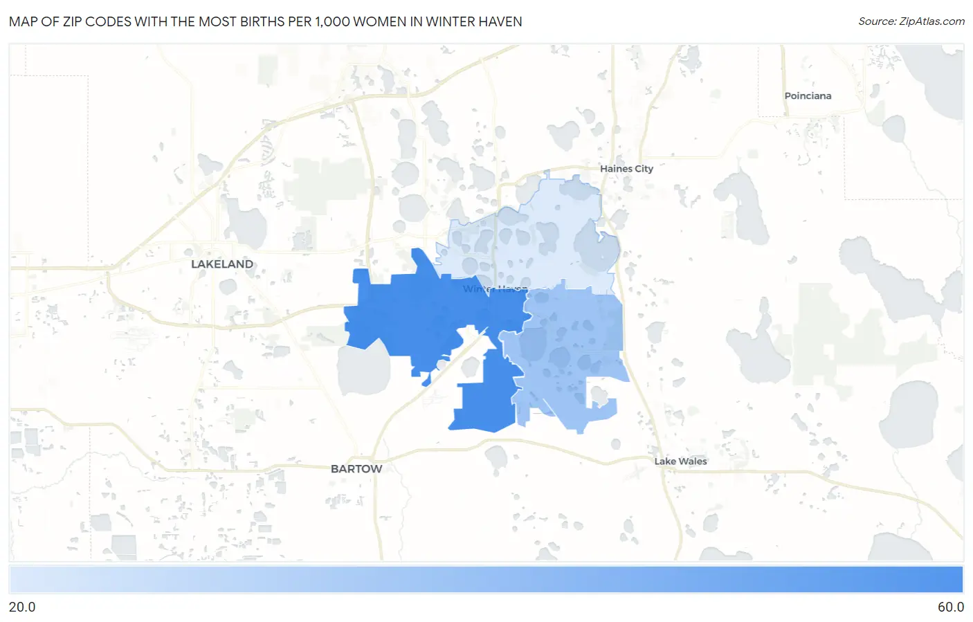 Zip Codes with the Most Births per 1,000 Women in Winter Haven Map