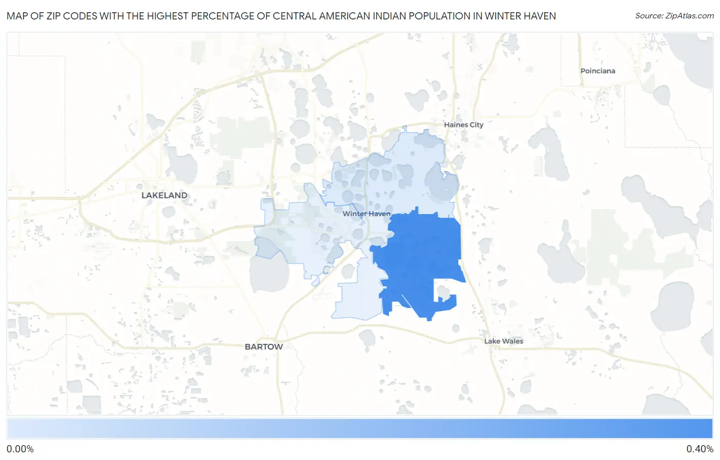 Zip Codes with the Highest Percentage of Central American Indian Population in Winter Haven Map