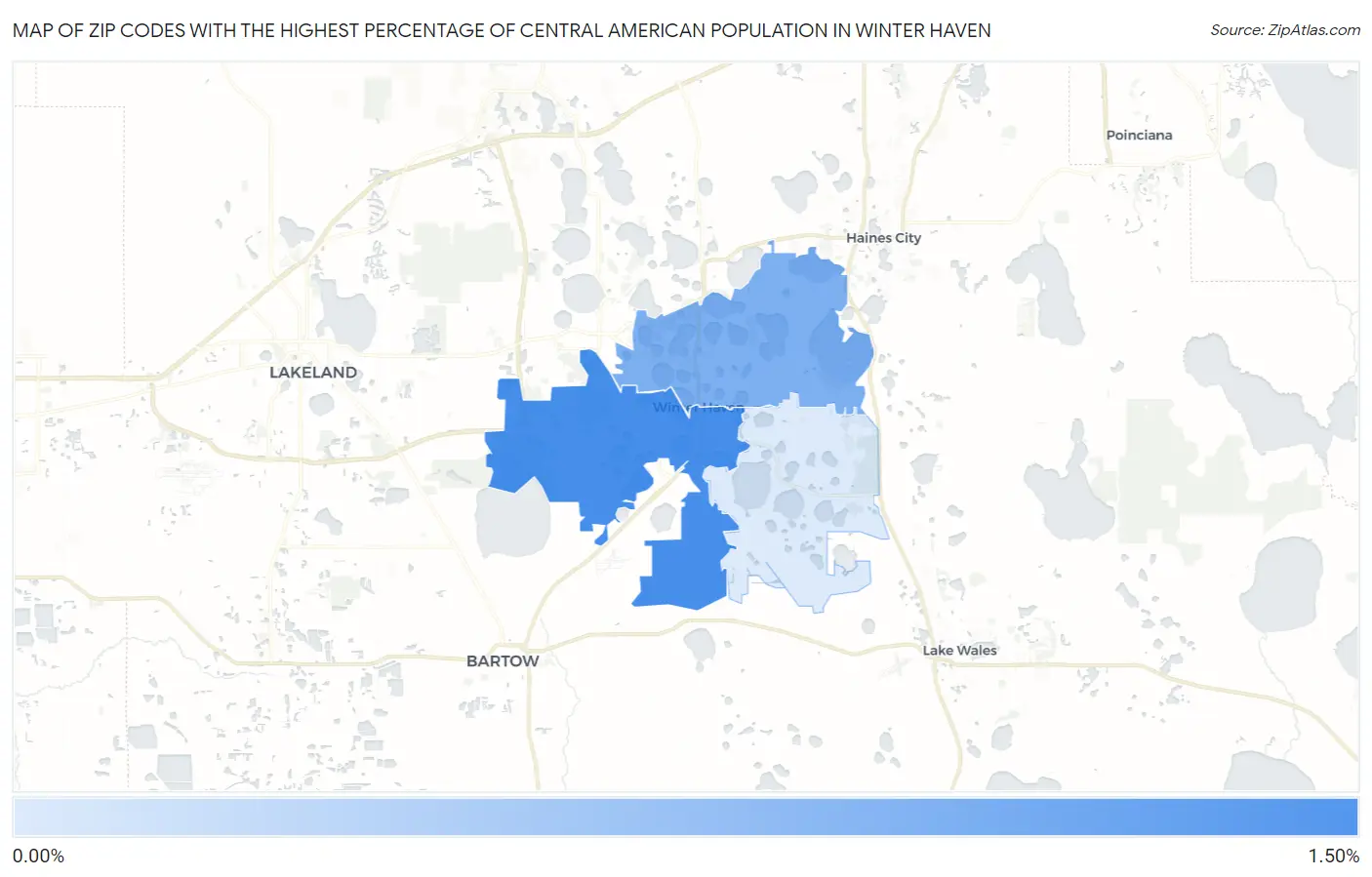 Zip Codes with the Highest Percentage of Central American Population in Winter Haven Map