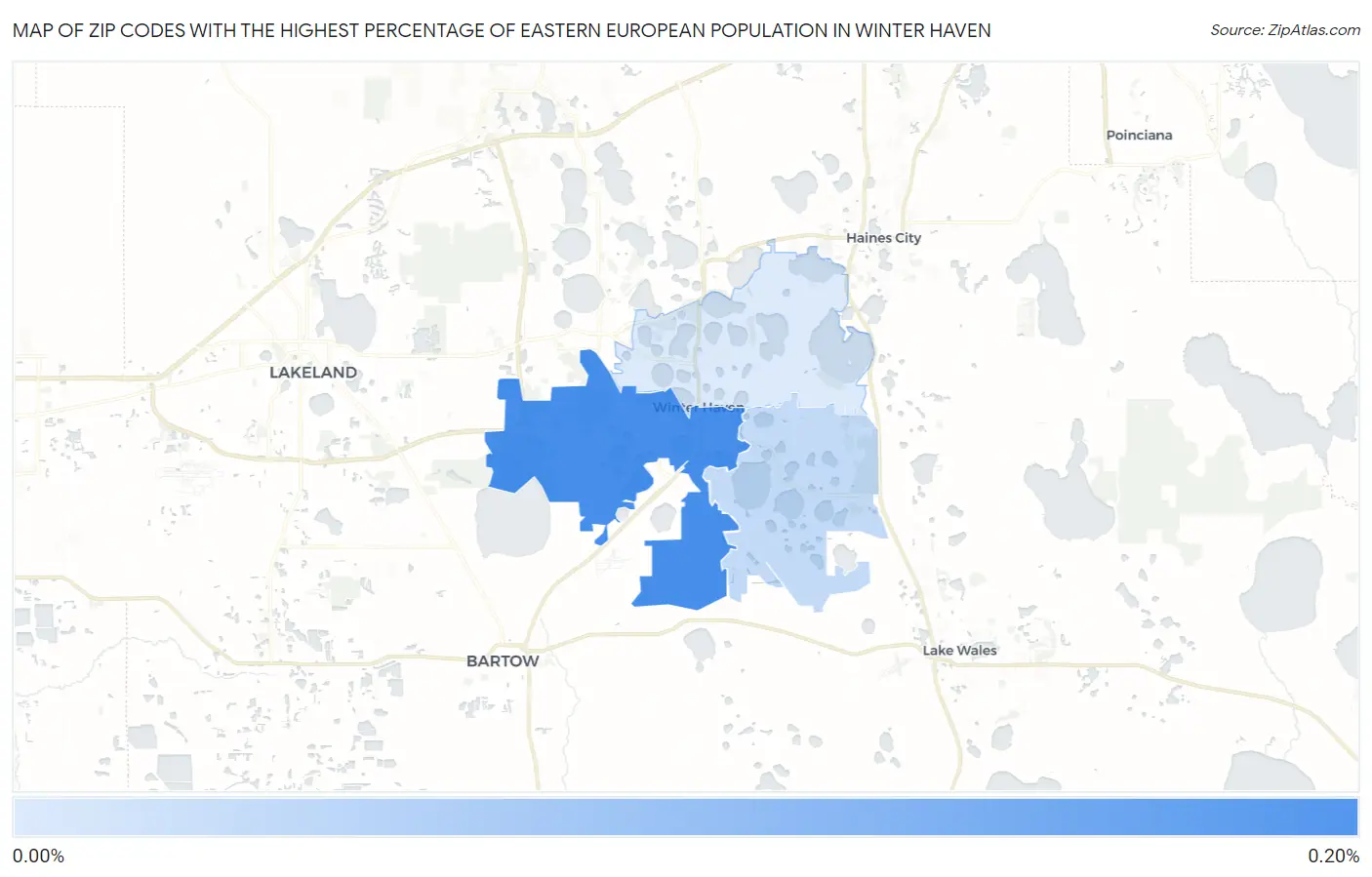 Zip Codes with the Highest Percentage of Eastern European Population in Winter Haven Map