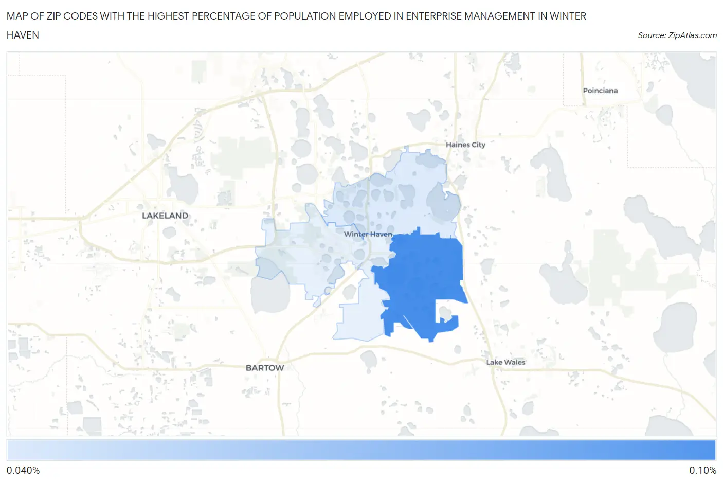 Zip Codes with the Highest Percentage of Population Employed in Enterprise Management in Winter Haven Map