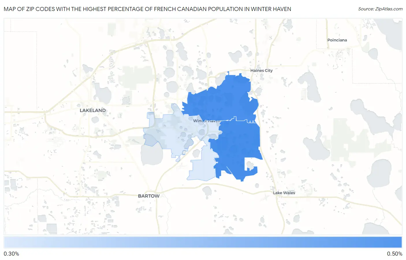 Zip Codes with the Highest Percentage of French Canadian Population in Winter Haven Map