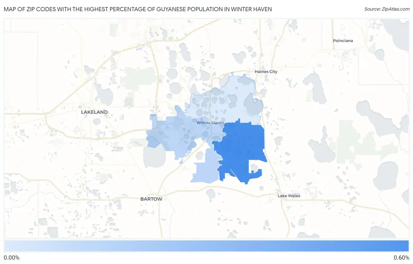 Zip Codes with the Highest Percentage of Guyanese Population in Winter Haven Map