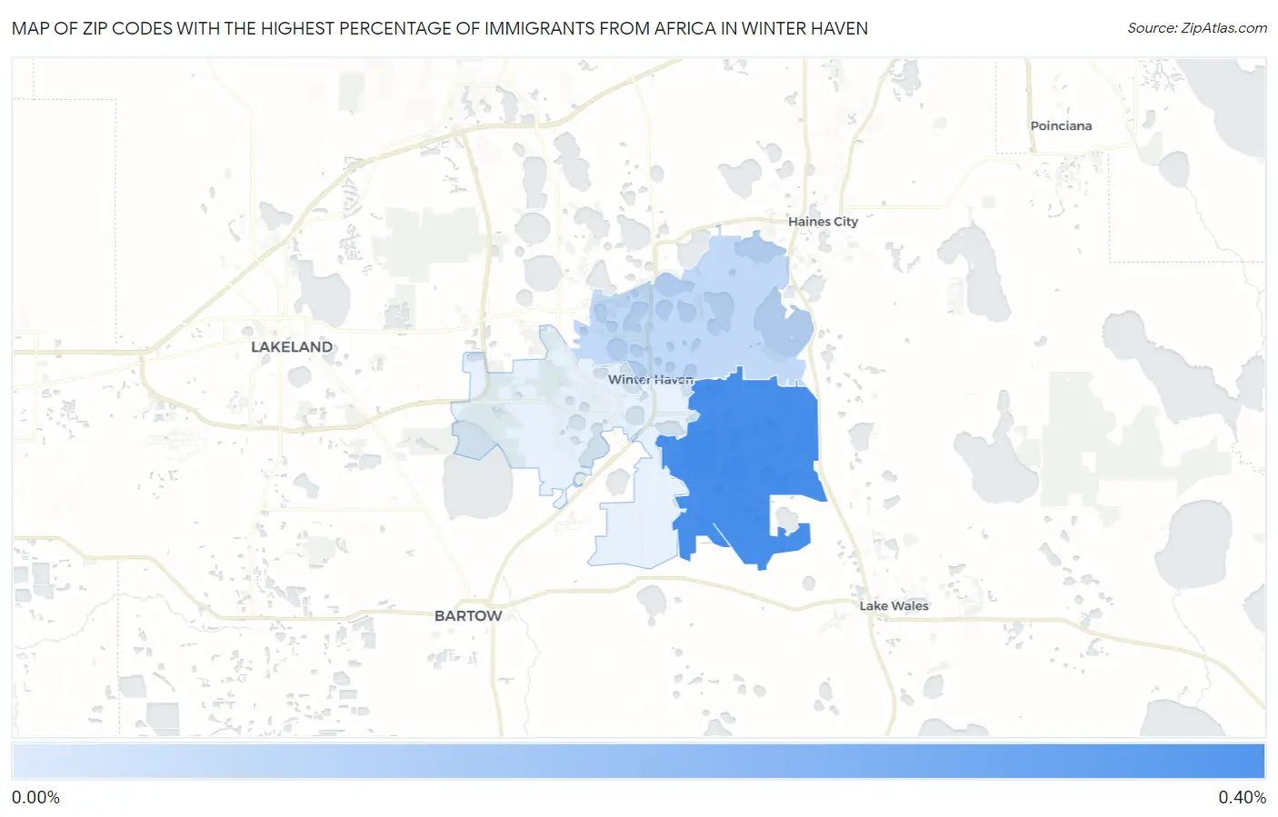 Zip Codes with the Highest Percentage of Immigrants from Africa in Winter Haven Map