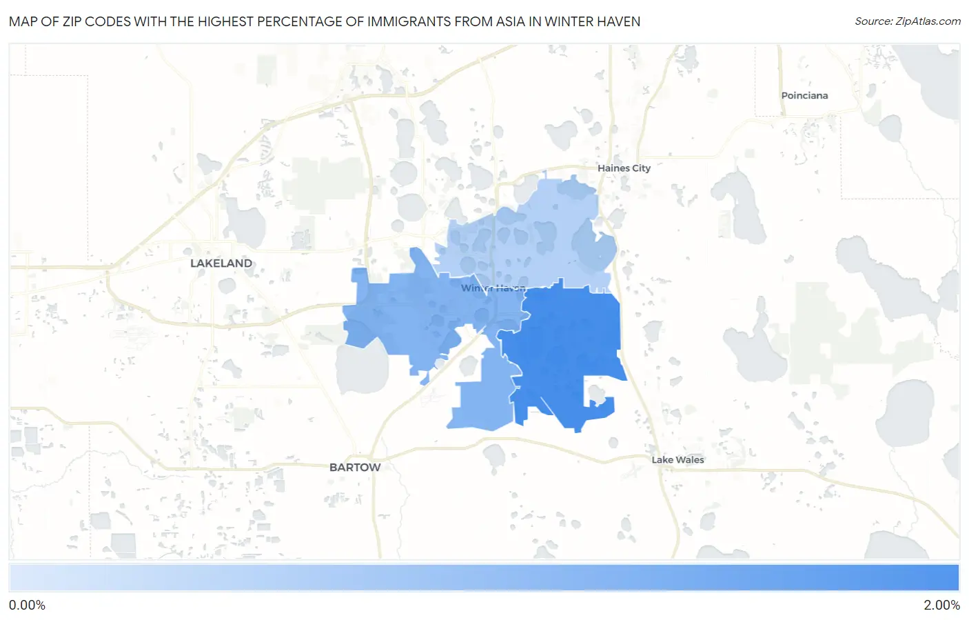 Zip Codes with the Highest Percentage of Immigrants from Asia in Winter Haven Map