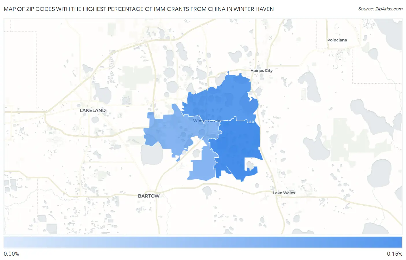 Zip Codes with the Highest Percentage of Immigrants from China in Winter Haven Map