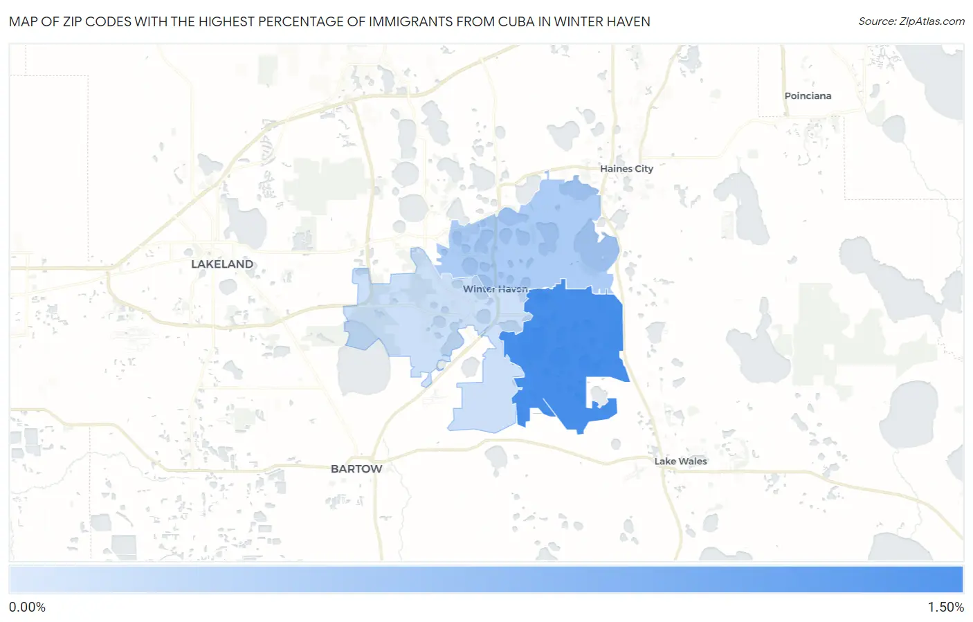Zip Codes with the Highest Percentage of Immigrants from Cuba in Winter Haven Map