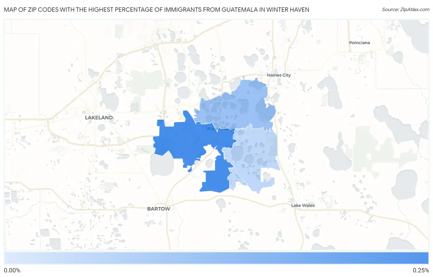 Zip Codes with the Highest Percentage of Immigrants from Guatemala in Winter Haven Map