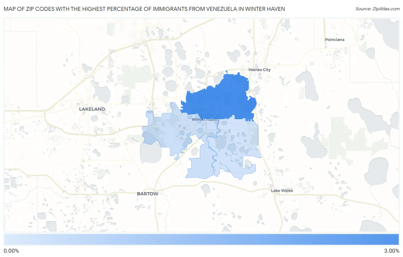 Zip Codes with the Highest Percentage of Immigrants from Venezuela in Winter Haven Map