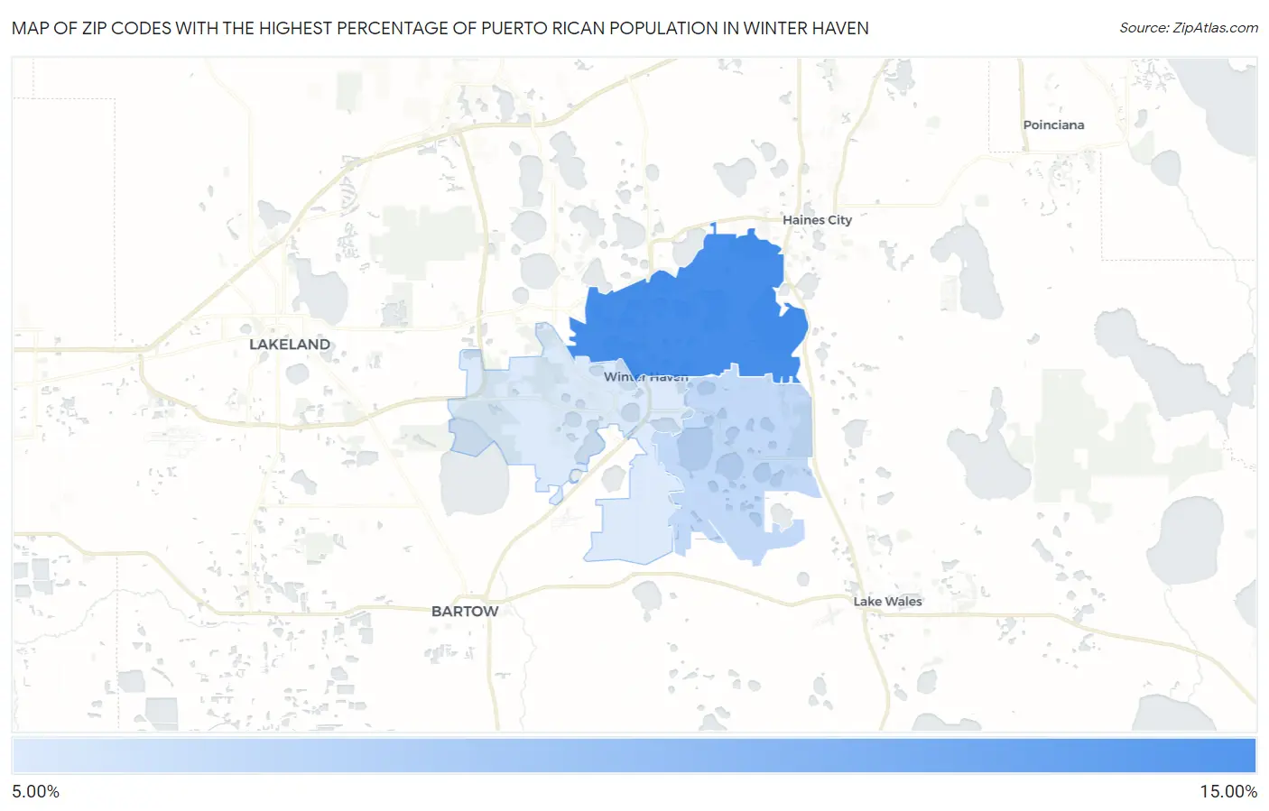 Zip Codes with the Highest Percentage of Puerto Rican Population in Winter Haven Map