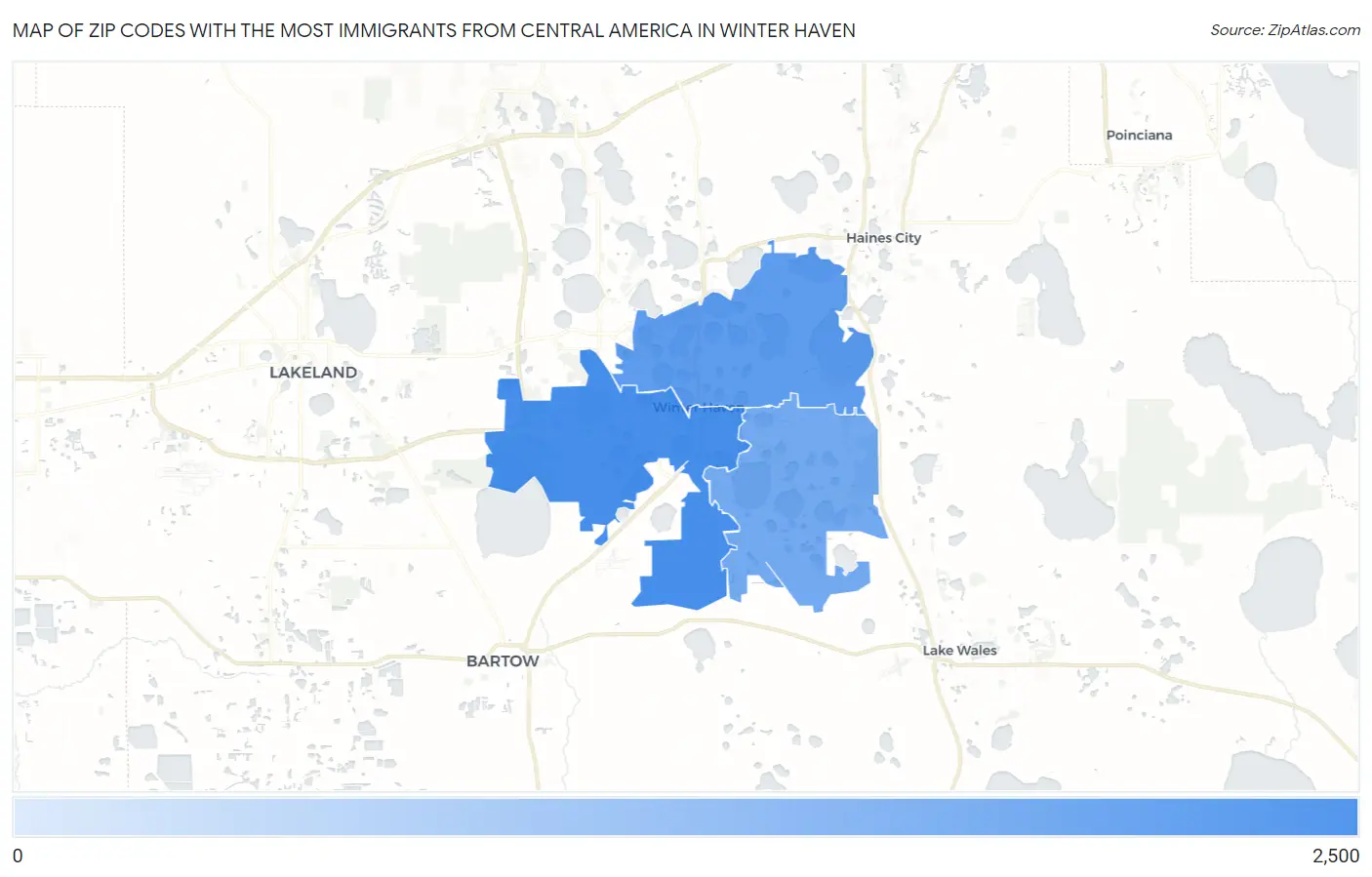 Zip Codes with the Most Immigrants from Central America in Winter Haven Map