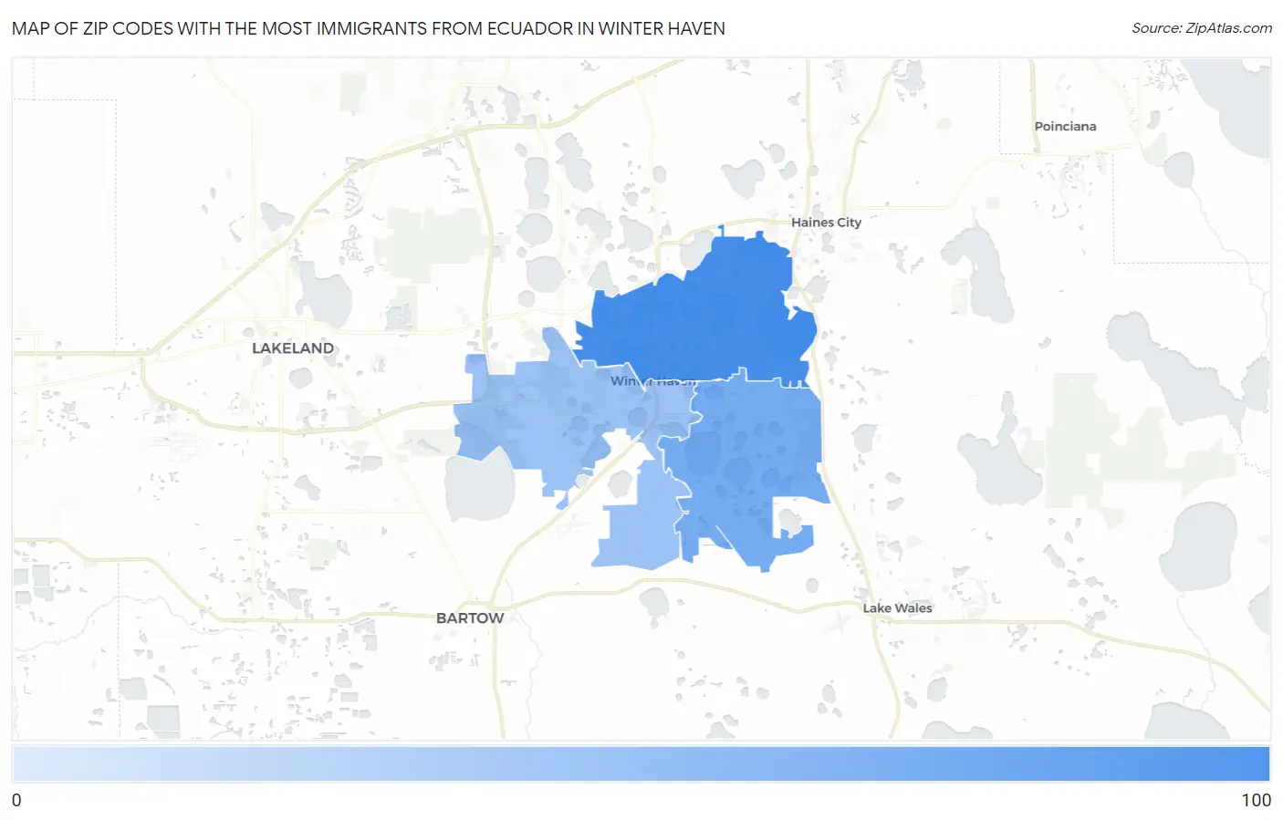 Zip Codes with the Most Immigrants from Ecuador in Winter Haven Map