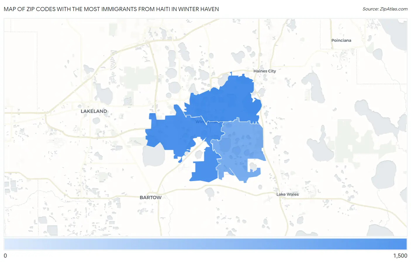 Zip Codes with the Most Immigrants from Haiti in Winter Haven Map
