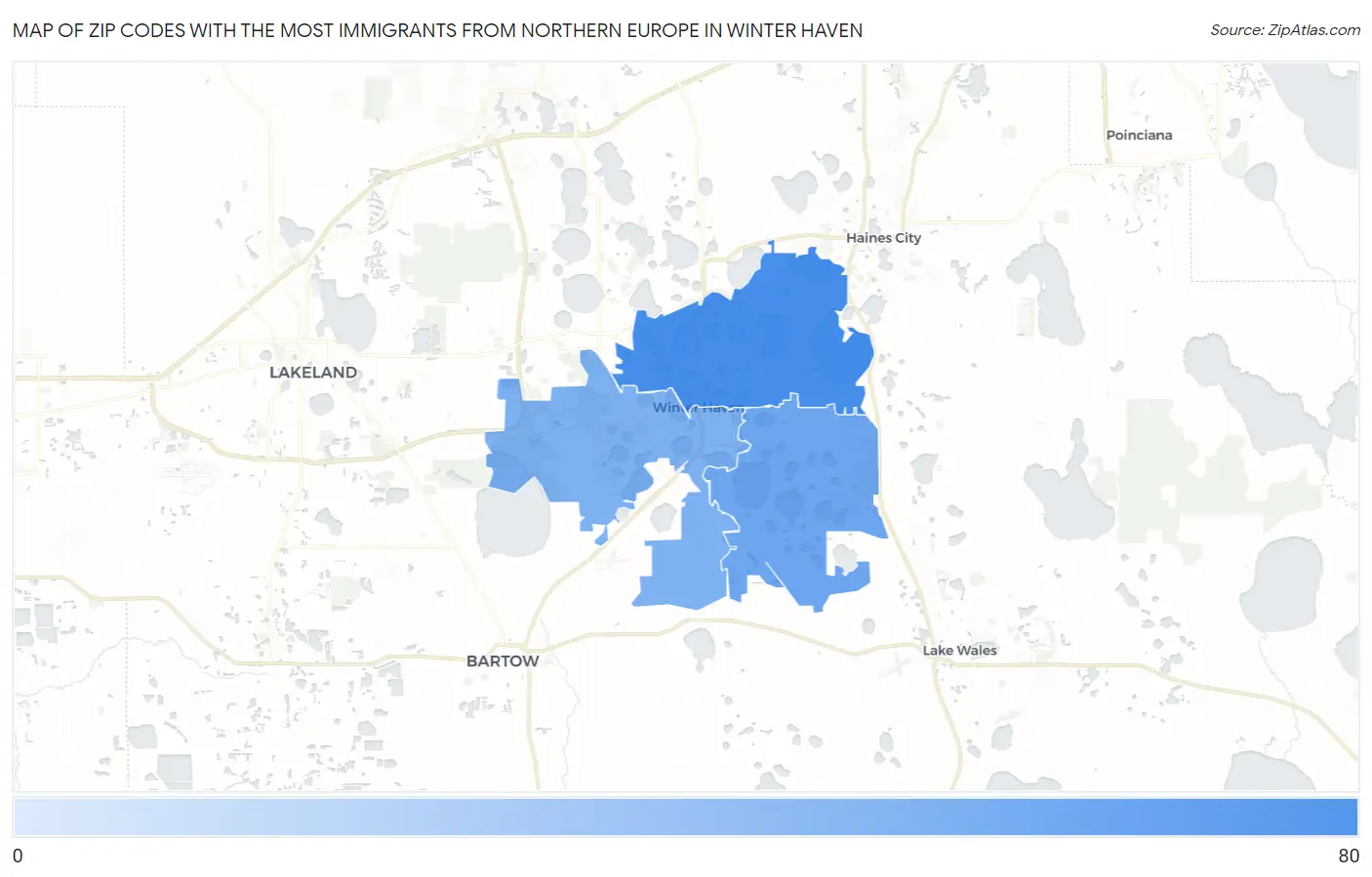 Zip Codes with the Most Immigrants from Northern Europe in Winter Haven Map