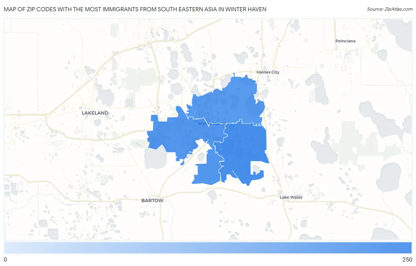 Zip Codes with the Most Immigrants from South Eastern Asia in Winter Haven Map