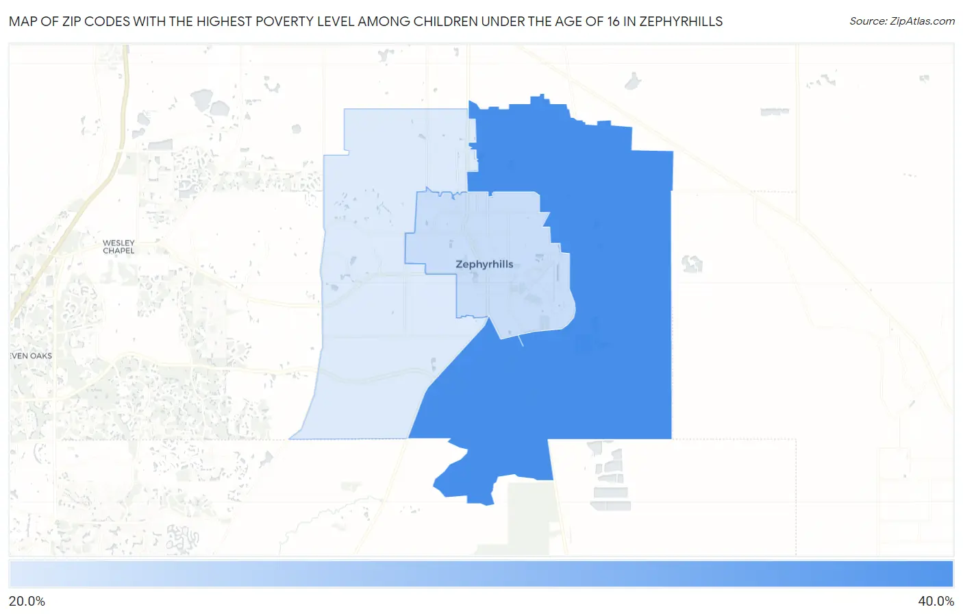 Zip Codes with the Highest Poverty Level Among Children Under the Age of 16 in Zephyrhills Map