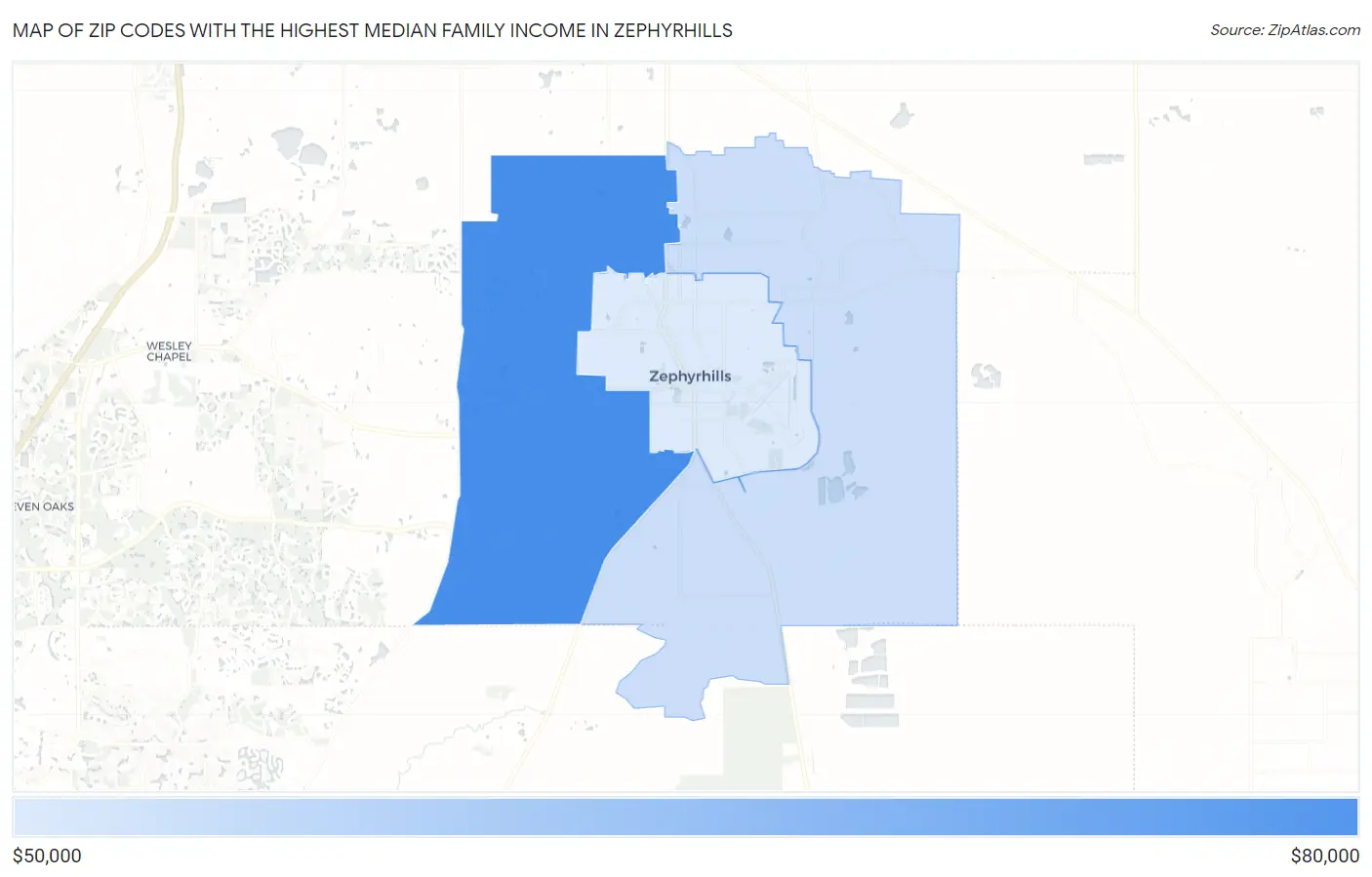 Zip Codes with the Highest Median Family Income in Zephyrhills Map