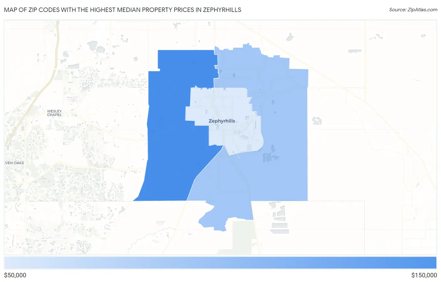 Zip Codes with the Highest Median Property Prices in Zephyrhills Map