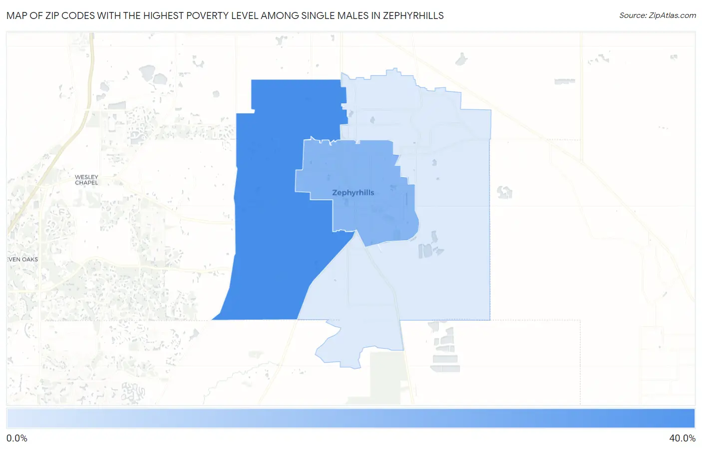 Zip Codes with the Highest Poverty Level Among Single Males in Zephyrhills Map