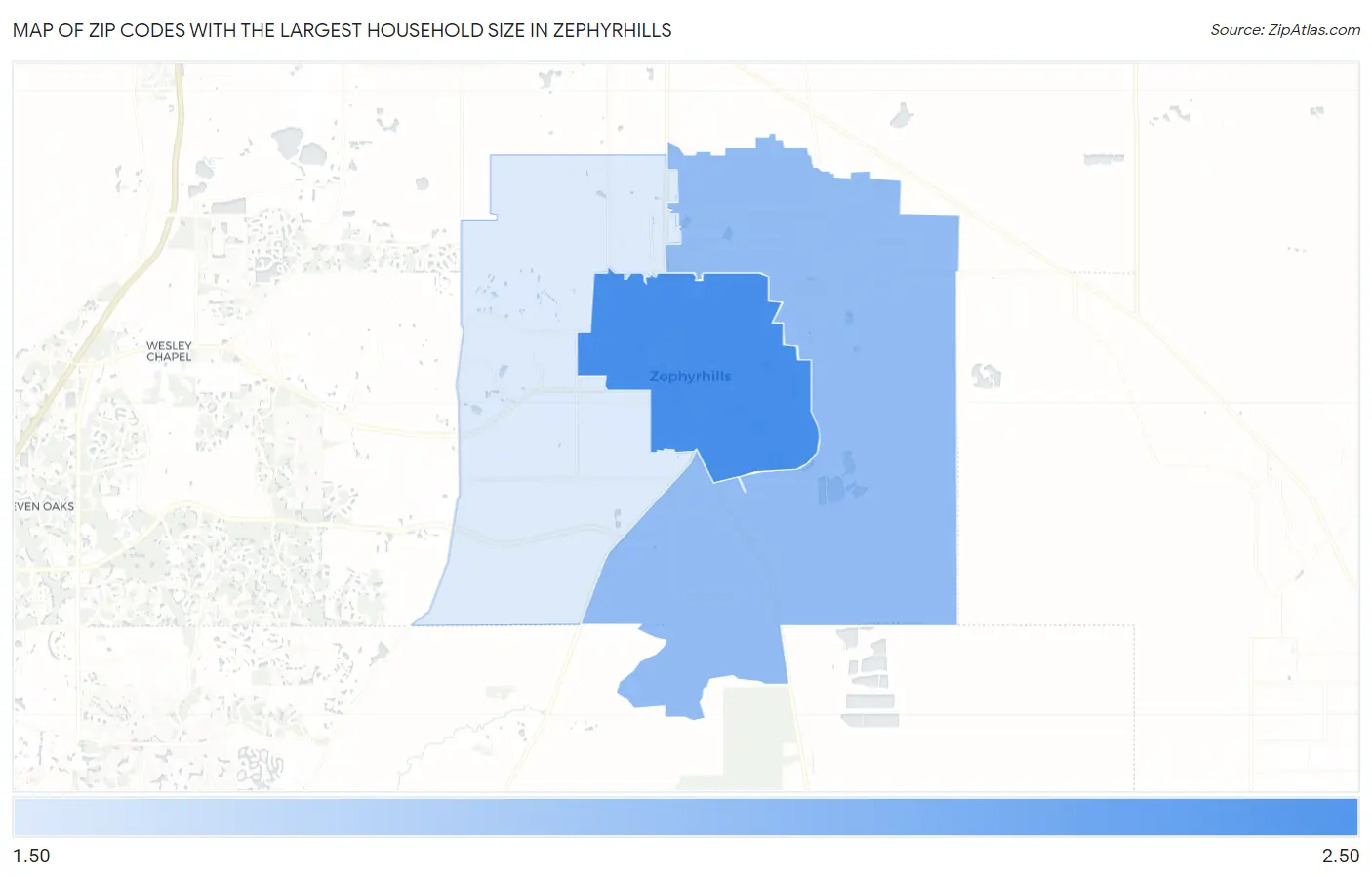 Zip Codes with the Largest Household Size in Zephyrhills Map