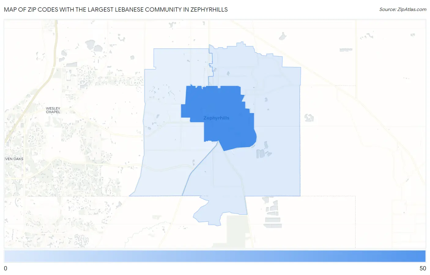Zip Codes with the Largest Lebanese Community in Zephyrhills Map