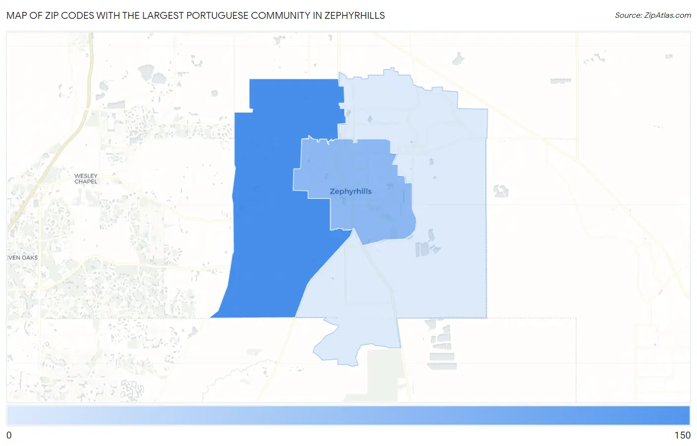 Zip Codes with the Largest Portuguese Community in Zephyrhills Map