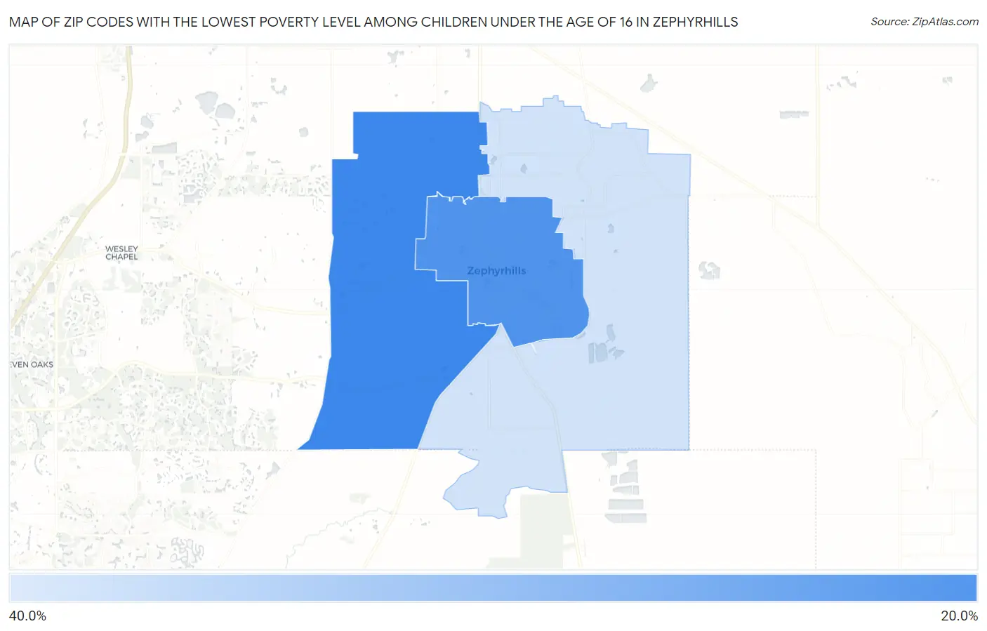 Zip Codes with the Lowest Poverty Level Among Children Under the Age of 16 in Zephyrhills Map