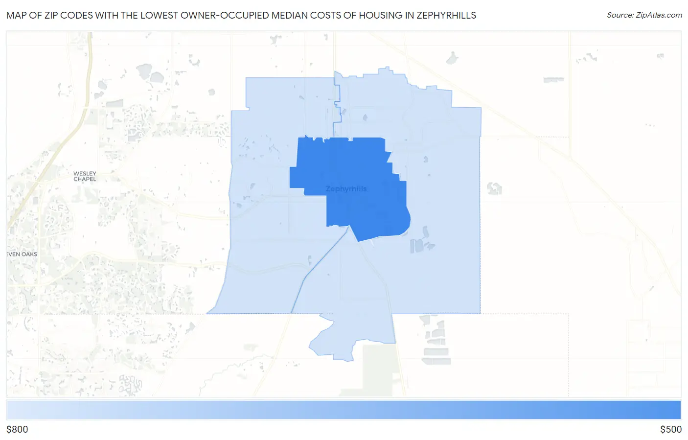 Zip Codes with the Lowest Owner-Occupied Median Costs of Housing in Zephyrhills Map