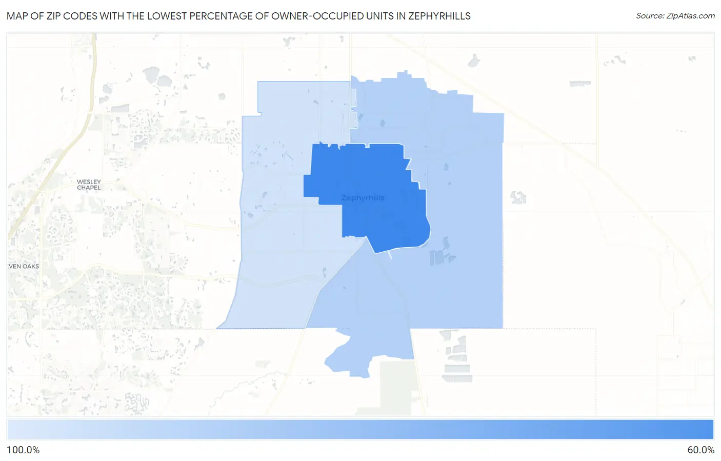 Zip Codes with the Lowest Percentage of Owner-Occupied Units in Zephyrhills Map