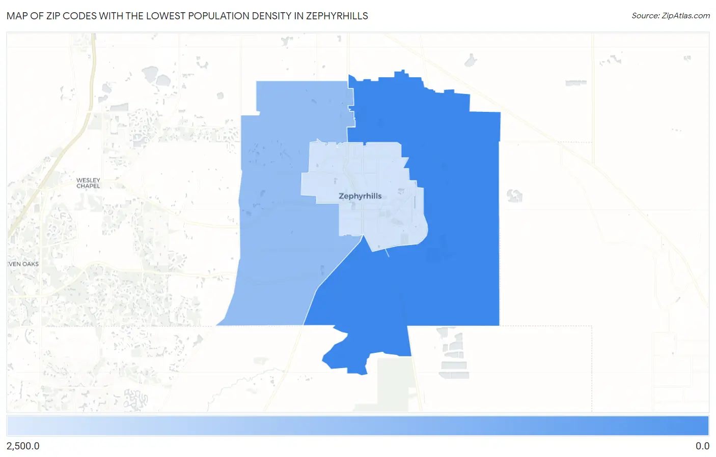 Zip Codes with the Lowest Population Density in Zephyrhills Map