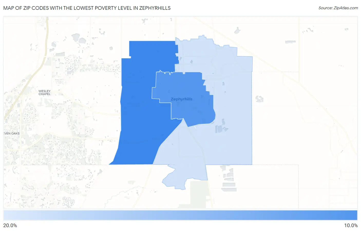 Zip Codes with the Lowest Poverty Level in Zephyrhills Map